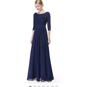 Ever Pretty Navy Blue Lace Evening Gown